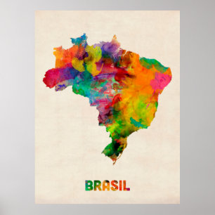Braziliaanse Waterverf Map Poster