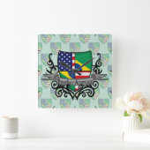 Brazilian-American Shield Flag Vierkante Klok (Huis)