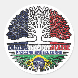 Brazilian Brazil French France Tree Roots Flag Ronde Sticker
