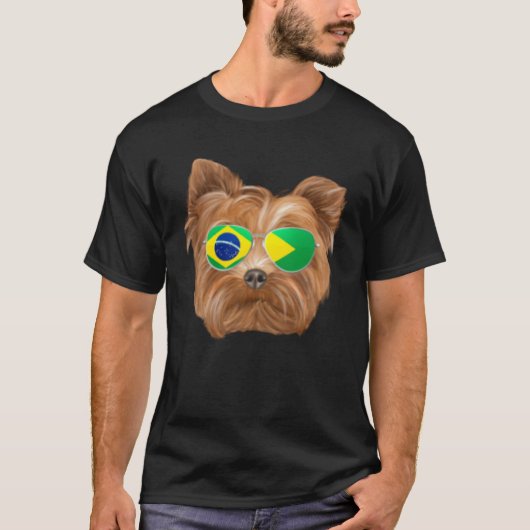 Brazilian Flag Yorkshire Terrier Dog Brazil Pocket T-shirt (Voorkant)