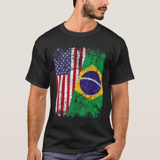 BRAZILIAN ROOTS Half-American Flag BRAZILIL T-shirt (Voorkant)