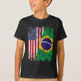 BRAZILIAN ROOTS Half-American Flag BRAZILIL T-shirt