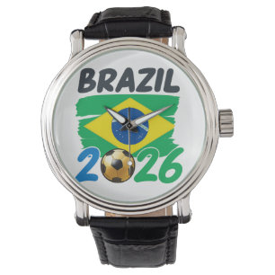 Brazilië 2026 Voetbalfanontwerp met vlagkleuren Fo Horloge