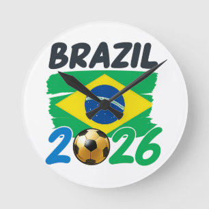 Brazilië 2026 Voetbalfanontwerp met vlagkleuren Fo Ronde Klok
