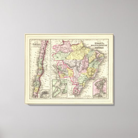 Brazilië, Bolivia, Paraguay, Uruguay 2 Canvas Afdruk (Voorkant)