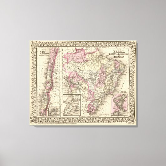 Brazilië, Bolivia, Paraguay, Uruguay Canvas Afdruk (Voorkant)