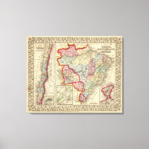 Brazilië, Bolivia, Paraguay, Uruguay-kaart door Mi Canvas Afdruk