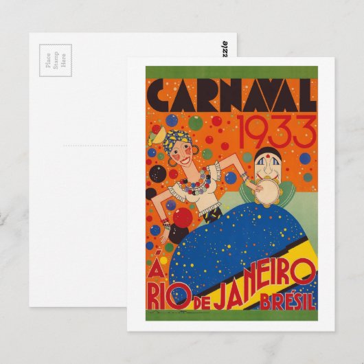 Brazilië Carnival 1933  wereldreisposter Briefkaart (Voorkant / Achterkant)