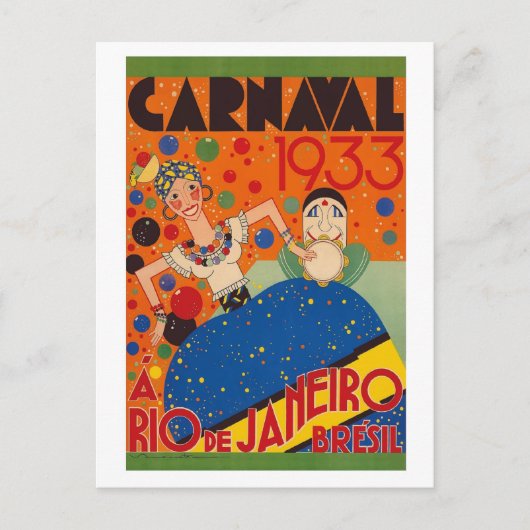 Brazilië Carnival 1933  wereldreisposter Briefkaart (Voorkant)