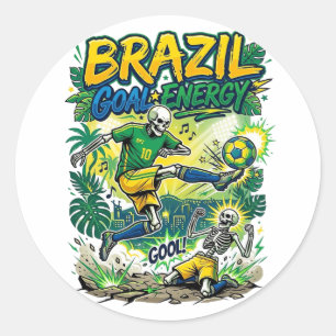 Brazilië Doel Energie Skelet Aanvaller Naties Crea Ronde Sticker