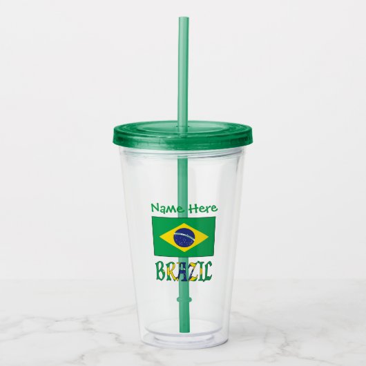 Brazilië en Braziliaanse vlag Groene Personalisati Acryl Drinkbeker (Voorkant)