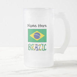 Brazilië en de Braziliaanse vlag met uw naam Matglas Bierpul