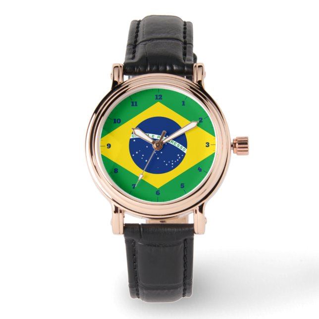 BRAZILIË FLAG GOLD GREEN WATCH HORLOGE (Voorkant)