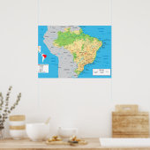 " Brazilië: Fysieke KAART ... Poster (Keuken)