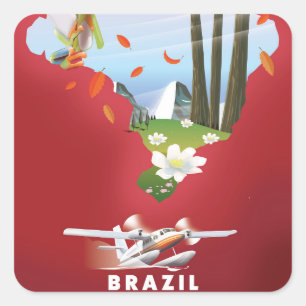 Brazilië geïllustreerde reisposter. vierkante sticker