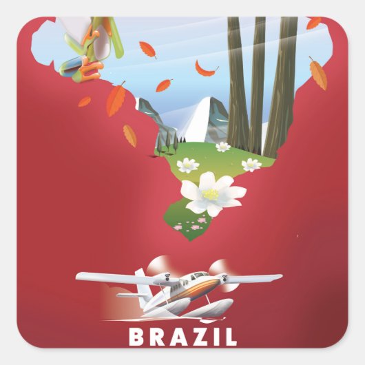 Brazilië geïllustreerde reisposter. vierkante sticker (Voorkant)