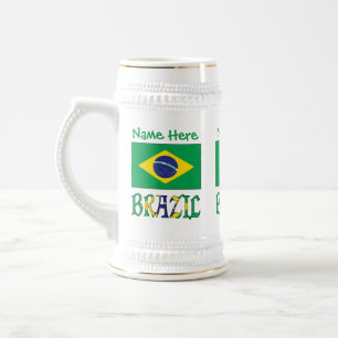 Brazilië Gepersonaliseerde naam Braziliaanse vlag Bierpul