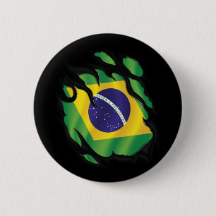 Brazilië Gescheurde Vlag Klassieke Ronde Sticker Button 5,7 Cm