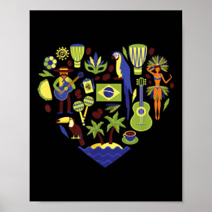 Brazilië Heartbeat Soccer Beach Vlag Cultureel dis Poster