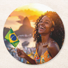 BRAZILIË - IK HOU VAN BRAZILIË RONDE KARTONNEN ONDERZETTER