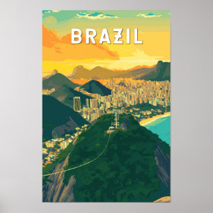 Brazilië Illustratie Reis Kunst Vintage Poster