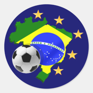 Brazilië kaart 5 sterren voetbal cadeaus ronde sticker