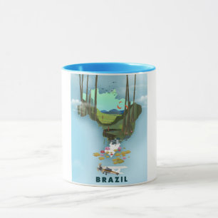 Brazilië kaart Geïllustreerde reisposter Mok
