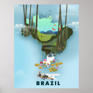 Brazilië kaart geïllustreerde reisposter poster