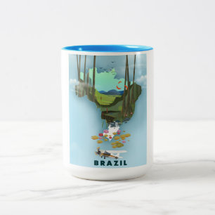 Brazilië kaart Geïllustreerde reisposter Tweekleurige Koffiemok