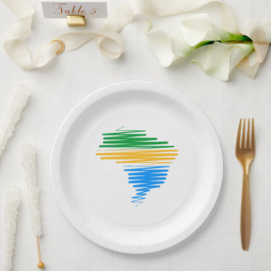 Brazilië kaart grens met Braziliaanse vlag kleuren Papieren Bordje