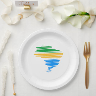 Brazilië kaart grens met Braziliaanse vlag kleuren Papieren Bordje