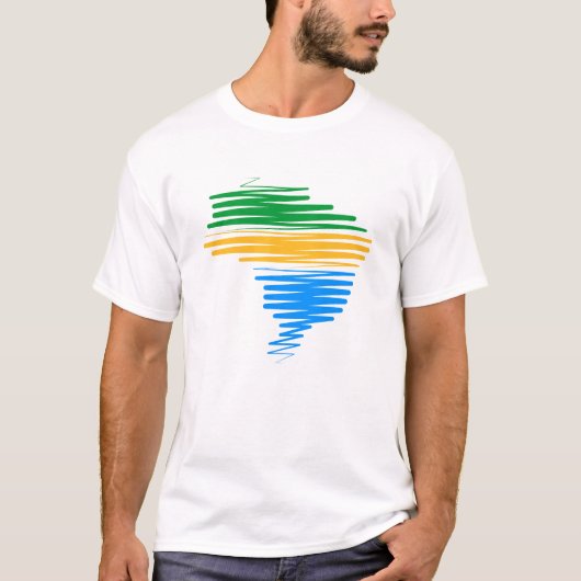 Brazilië kaart grens met Braziliaanse vlag kleuren T-shirt (Voorkant)
