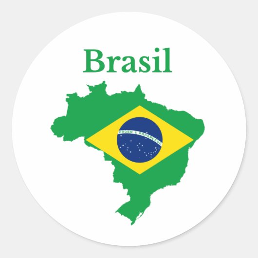Brazilië Kaart Vlaggenontwerp Ronde Sticker (Voorkant)