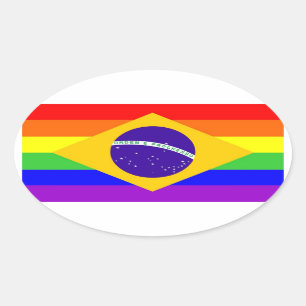 brazilië land homoseksueel trotse regenboogvlag h ovale sticker