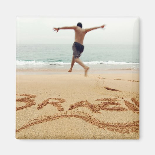 BRAZILIË. Man op de borst met een zwempak Magneet (Voorkant)