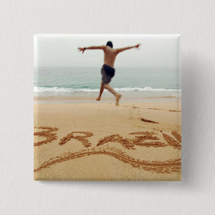 BRAZILIË. Man op de borst met een zwempak Vierkante Button 5,1 Cm