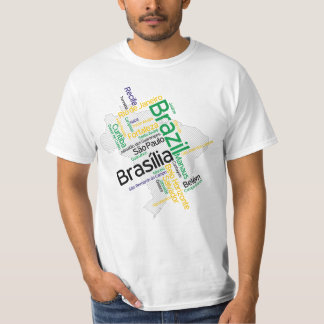 Brazilië Map Silhouette City Names Word Cloud T-shirt