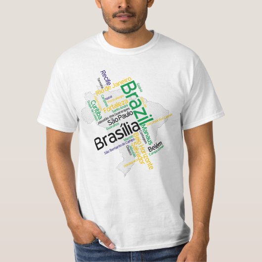 Brazilië Map Silhouette City Names Word Cloud T-shirt (Voorkant)