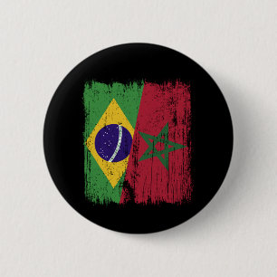 Brazilië Marokko Half Vlag Braziliaans Marokkaans Ronde Button 5,7 Cm