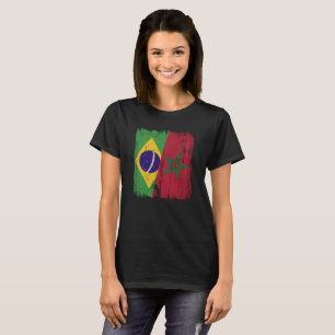 Brazilië Marokko Halve Vlag Braziliaans Marokkaans T-shirt