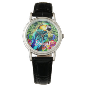 Brazilië met Colorful Parrot T-Shirt Horloge