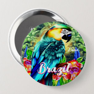 Brazilië met Colorful Parrot T-Shirt Ronde Button 4,0 Cm