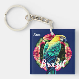 Brazilië met Colorful Parrot T-Shirt Sleutelhanger