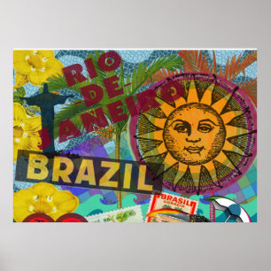 Brazilië Rio de Janiero Sun Travel Kleurrijke kuns Poster