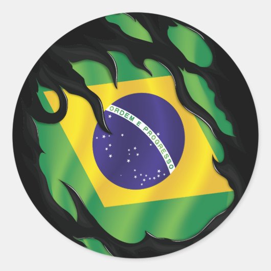 Brazilië Ripped Flag Classic Ronde Sticker (Voorkant)