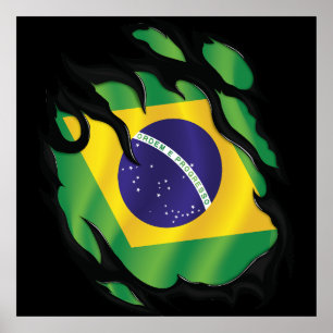 Brazilië Ripped Flag Classic Ronde Sticker Poster