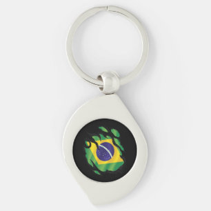 Brazilië Ripped Flag Classic Ronde Sticker Sleutelhanger