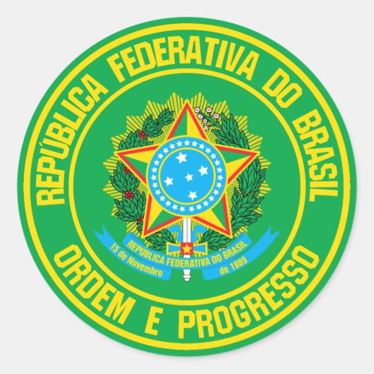 Brazilië Round Emblem Ronde Sticker (Voorkant)