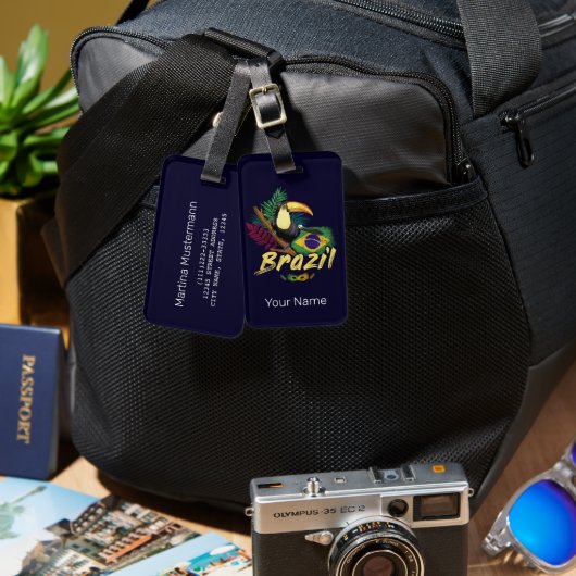 Brazilië Toucan Flag Samba Masker Souvenir Bagagelabel (Voorkant /achterkant)