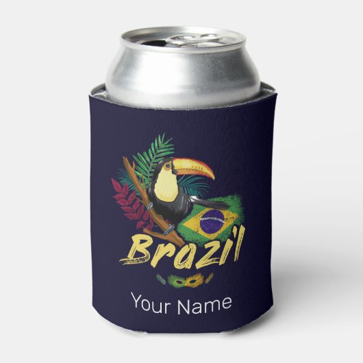 Brazilië Toucan Flag Samba Masker Souvenir Blikjeskoeler (Blikje Voorkant)